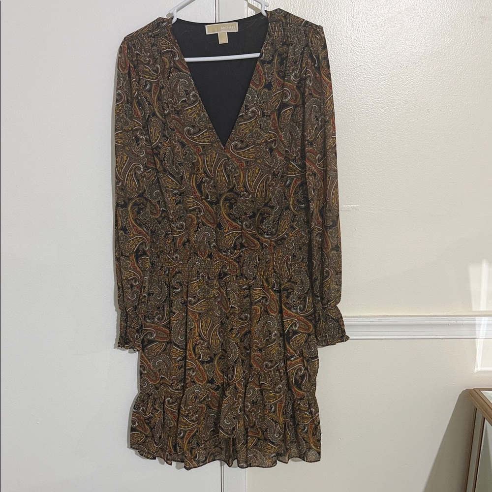 Michael Kors Paisley Long Sleeve Dress - Brown and Black
